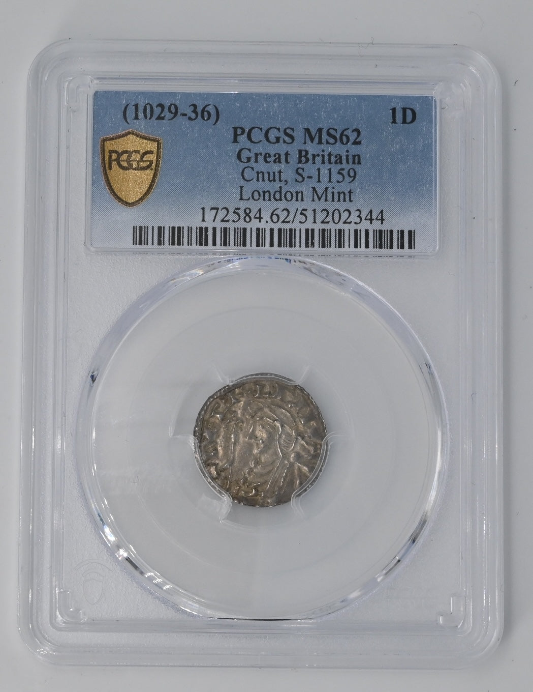1029-1036 Great Britain. Cnut Penny. London Mint. S.1159. MS62