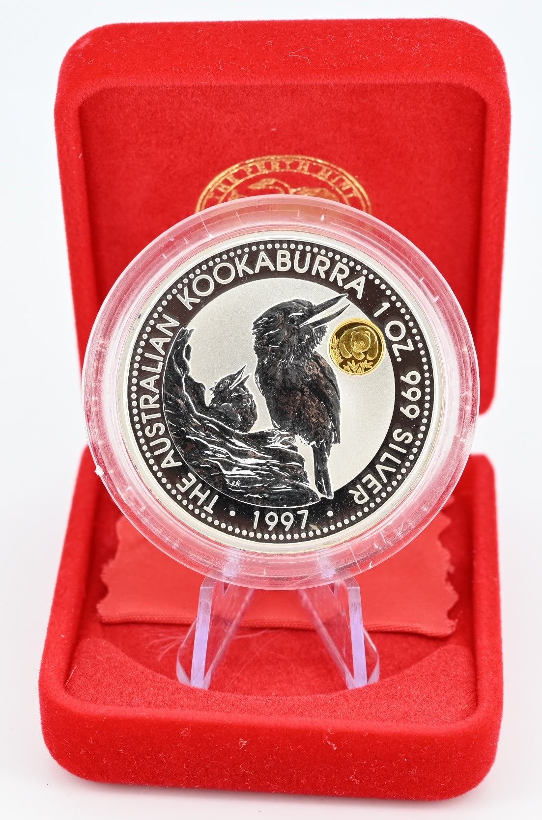 1997 $1 1oz Silver Proof Coin. Australian Kookaburra – Gold Panda Privy