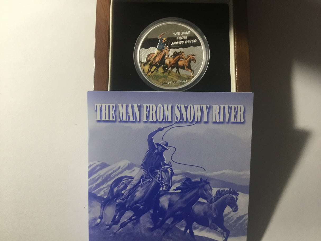 2010 $1 1oz Silver Proof Coin. Banjo Paterson. The Man From Snowy River.