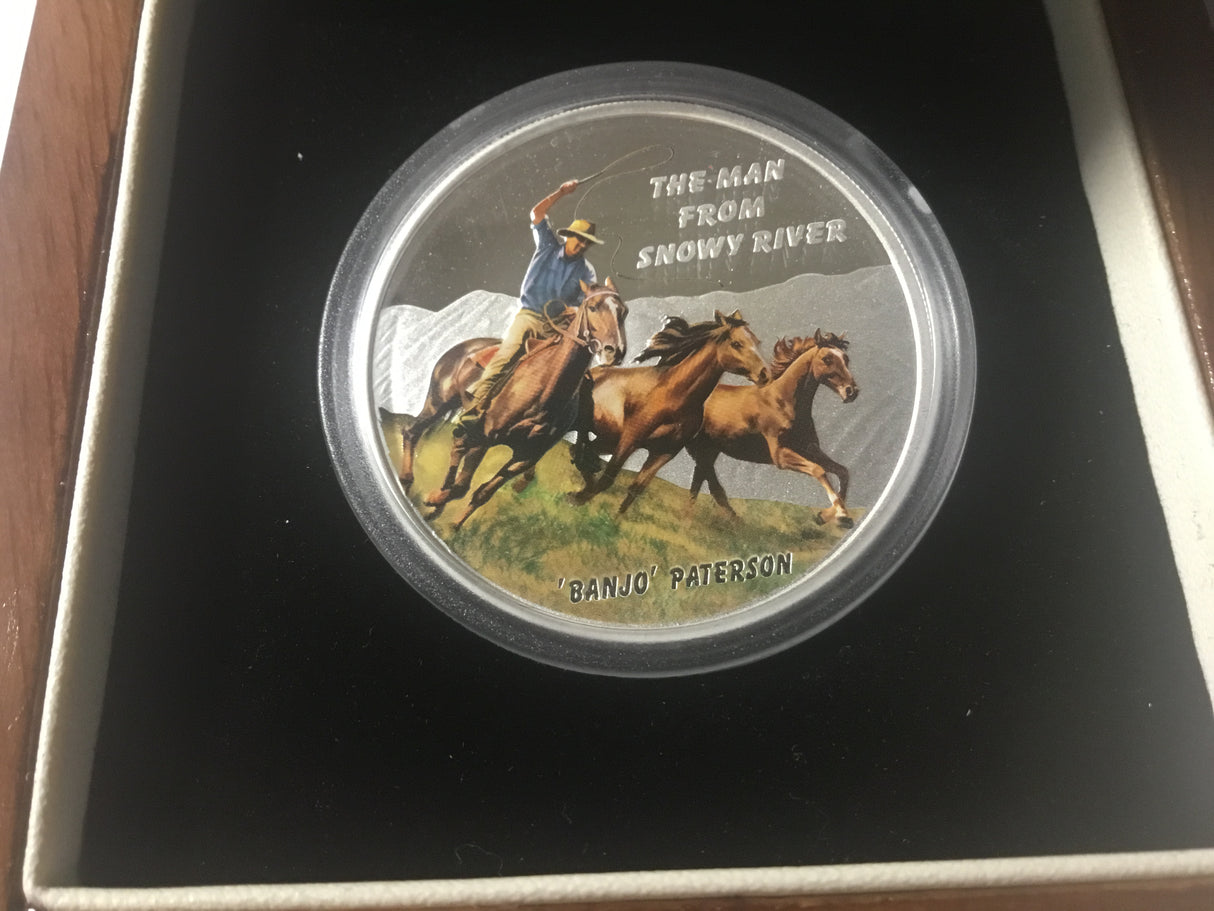 2010 $1 1oz Silver Proof Coin. Banjo Paterson. The Man From Snowy River.