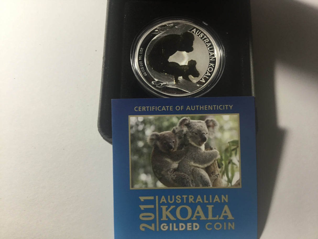 2011 $1 1oz Silver Proof Coin. Australian Koala. Gilded Coin.