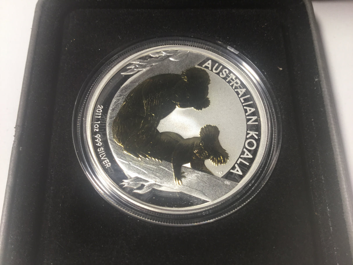 2011 $1 1oz Silver Proof Coin. Australian Koala. Gilded Coin.