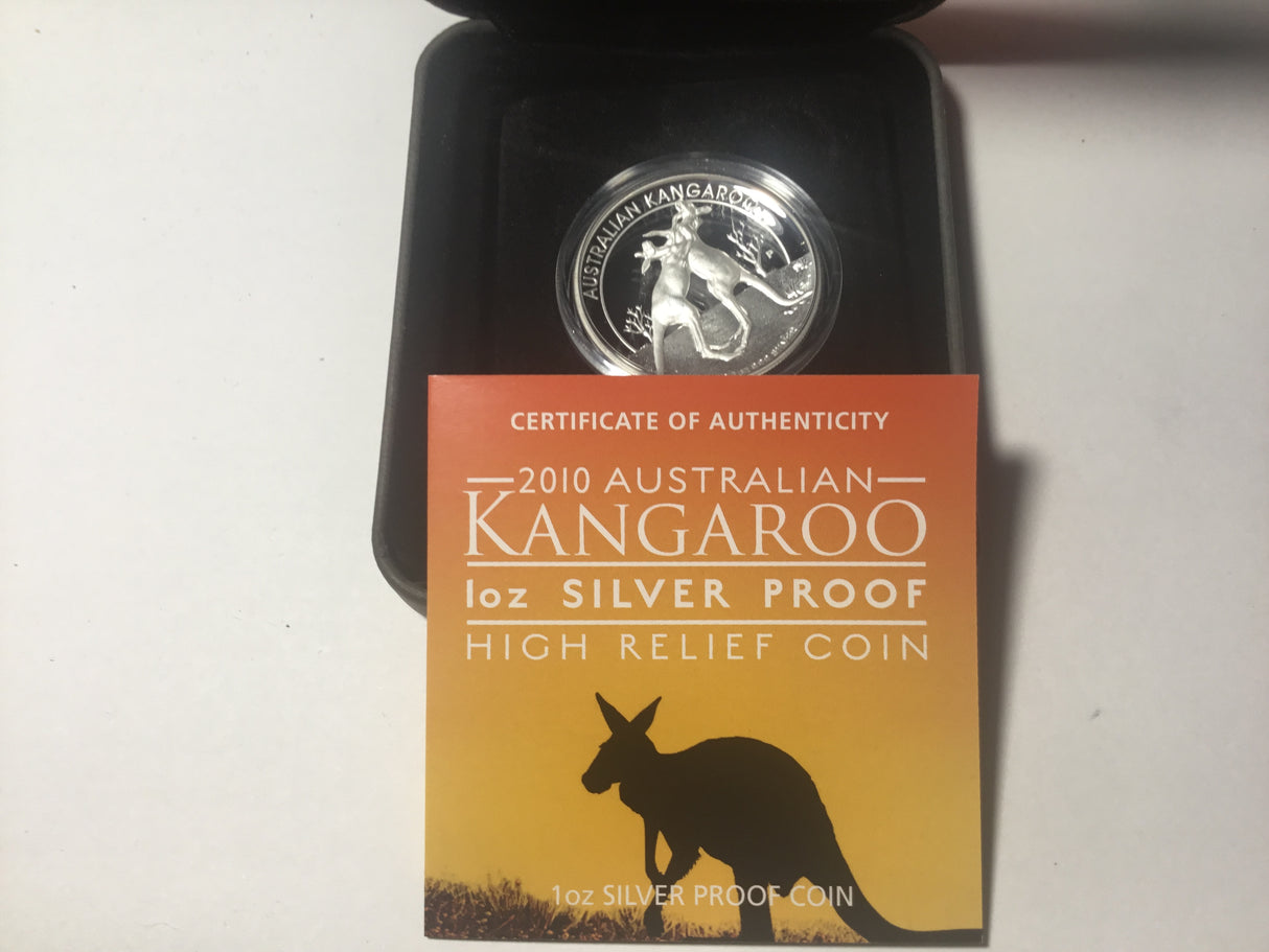 2010 $1 Australian Kangaroo. 1oz Silver Proof High Relief Coin.
