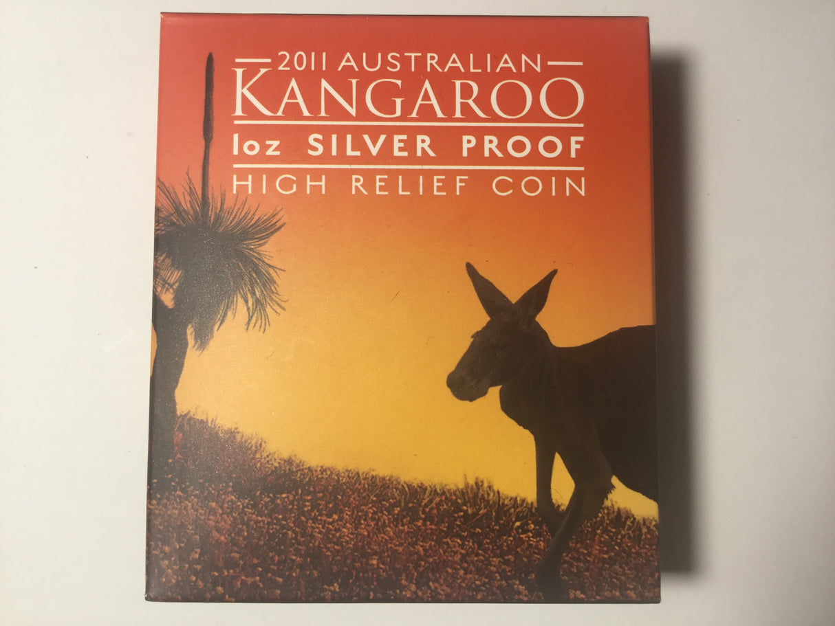 2011 $1 Australian Kangaroo. 1oz Silver Proof High Relief Coin.