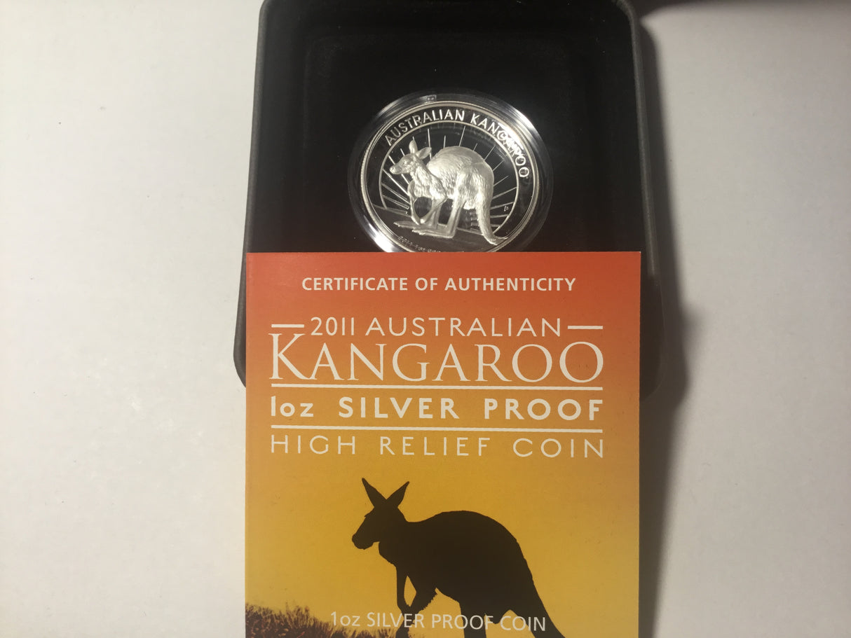 2011 $1 Australian Kangaroo. 1oz Silver Proof High Relief Coin.