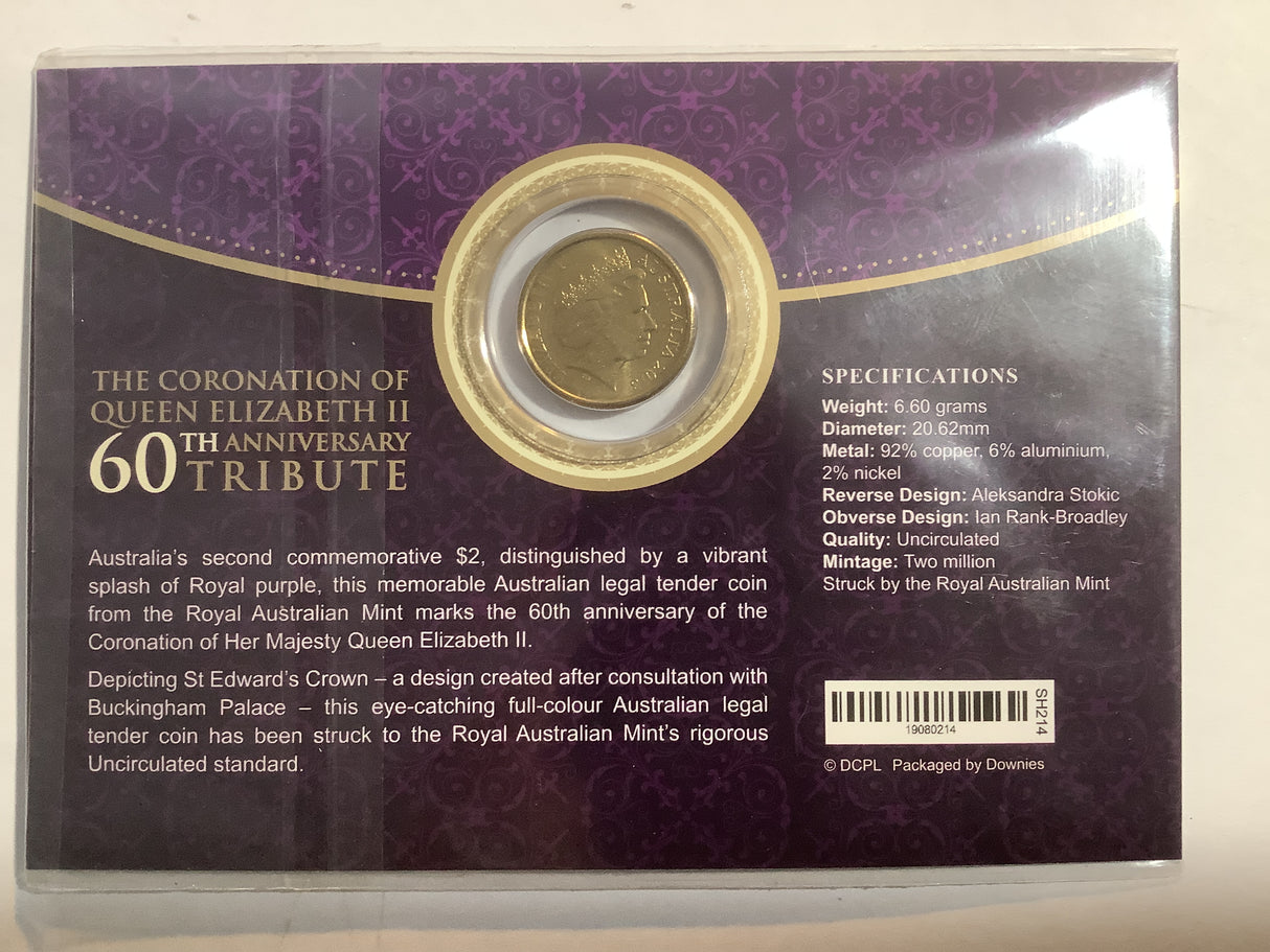 2013 $2 Coronation Carded Uncirculated Coin Released By Downies.