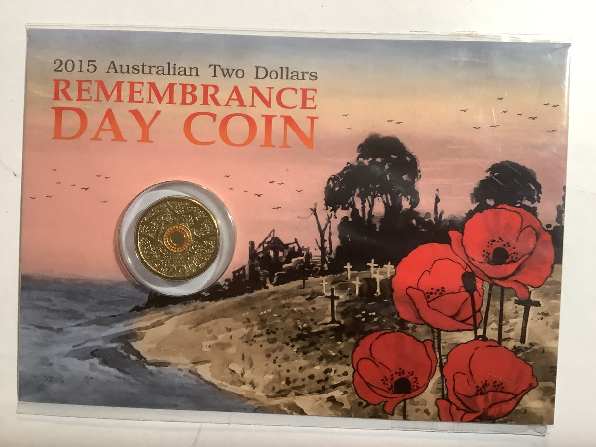 2015 $2 Remembrance Day Flanders Field Cared Uncirculated Coin Released by Downies.