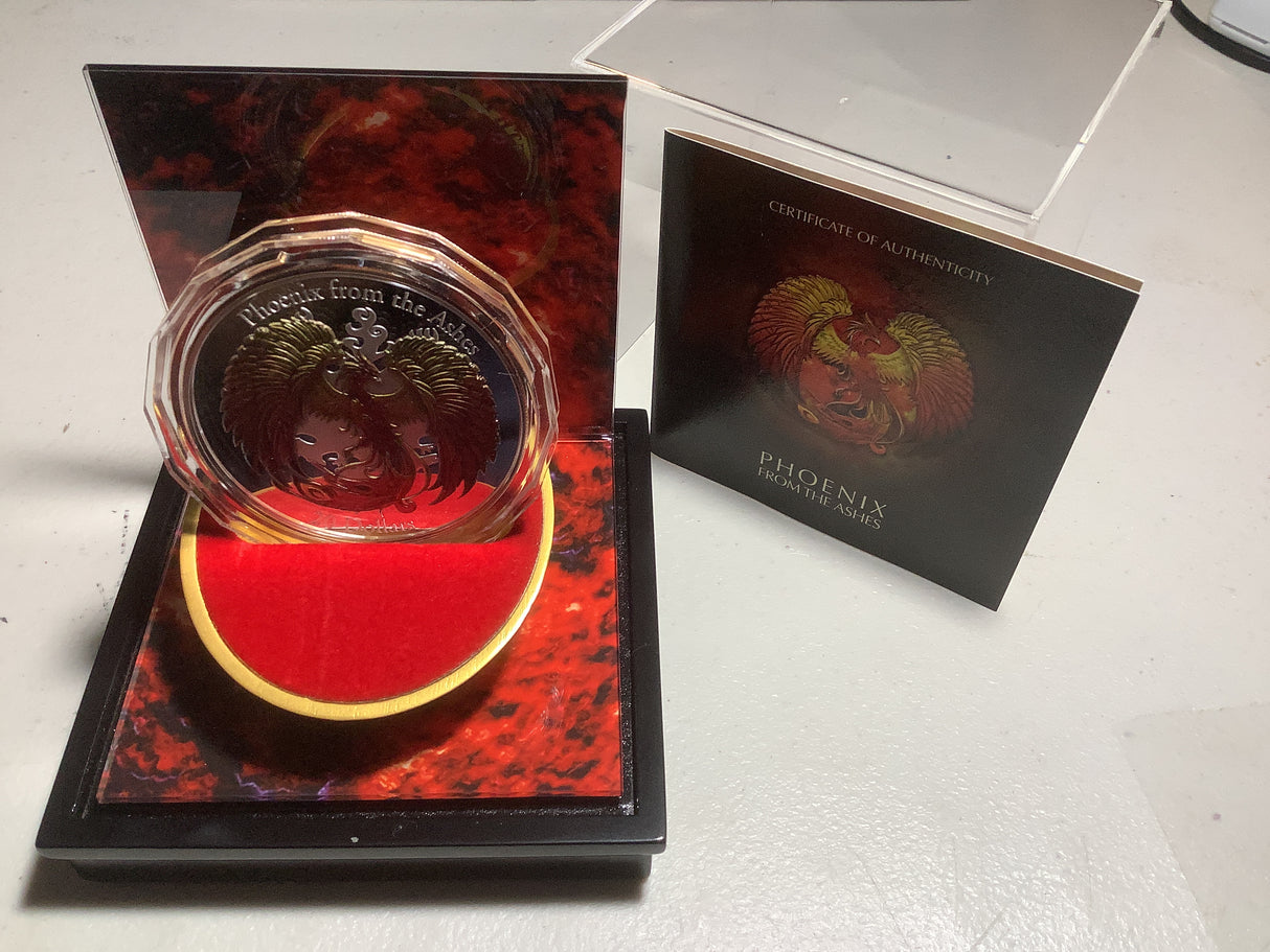 2015 $20 Cook Island Phoenix From The Ashes 3oz Silver Coloured High Relief Proof Coin.