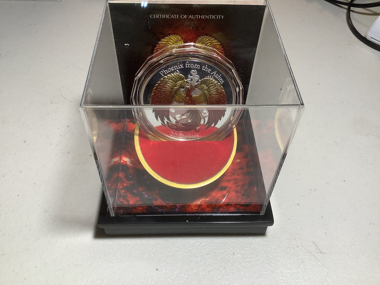 2015 $20 Cook Island Phoenix From The Ashes 3oz Silver Coloured High Relief Proof Coin.
