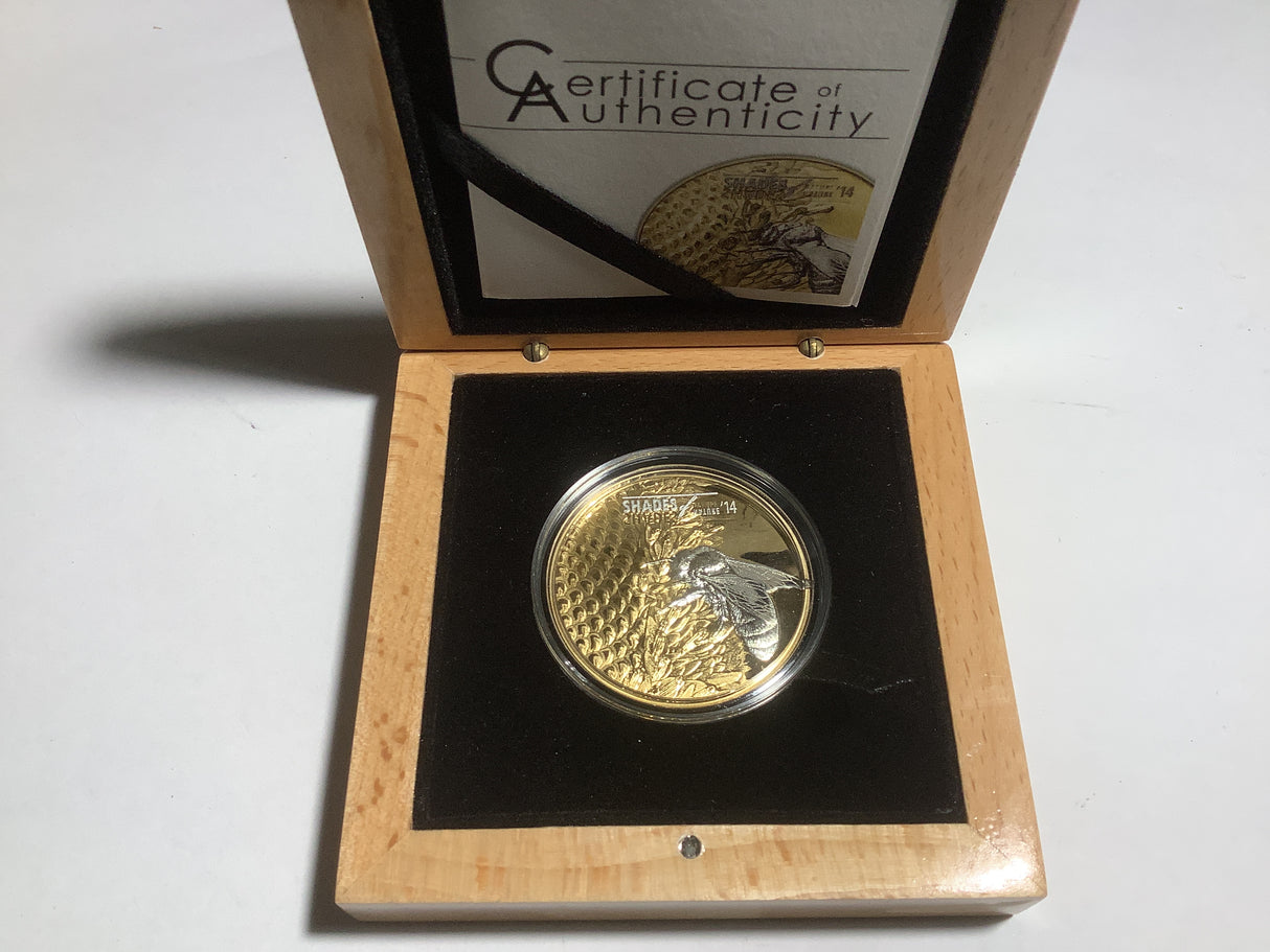 2014 $5 Cook Island. Shades of Nature. Bee Gilded Silver Proof Coin.