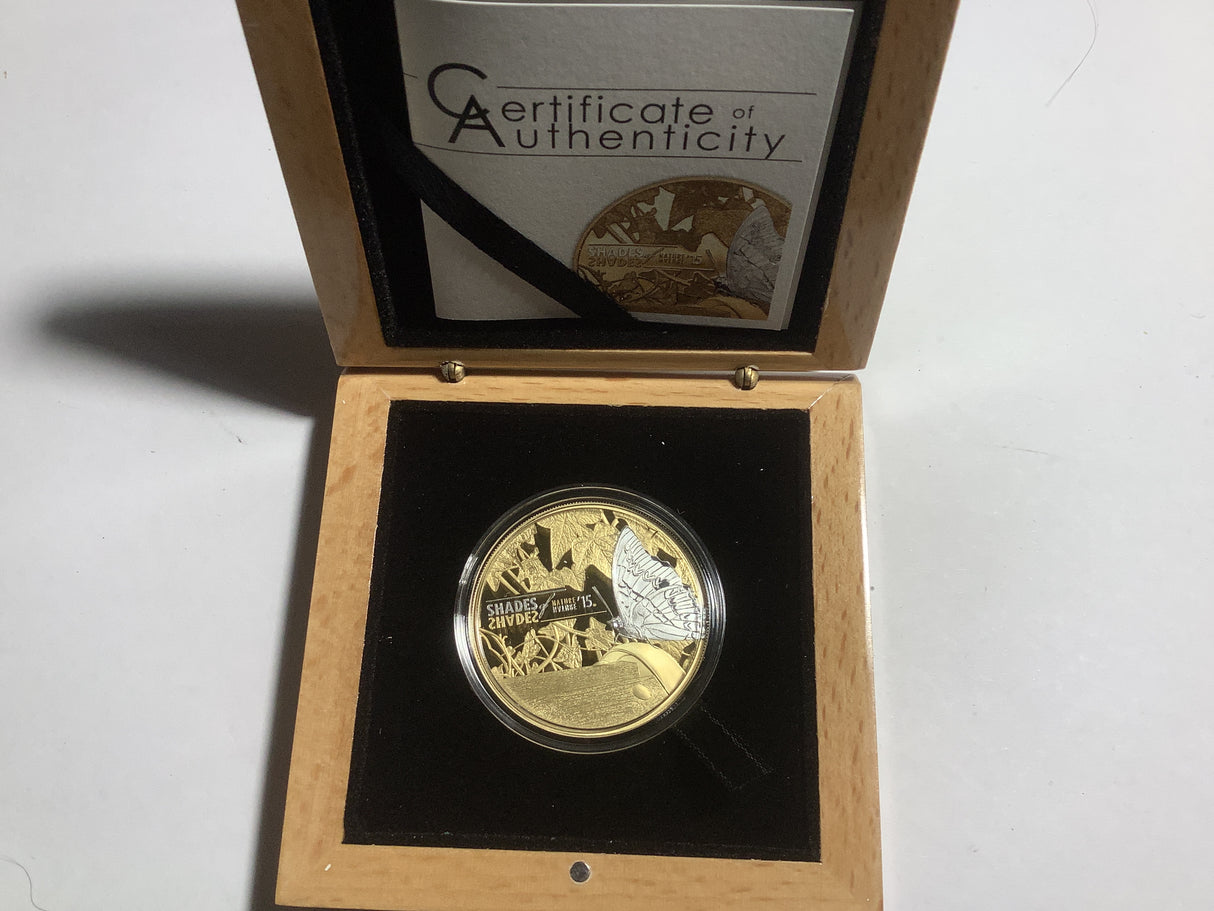 2015 $5 Cook Island. Shades of Nature. Butterfly. Gilded Silver Proof Coin.