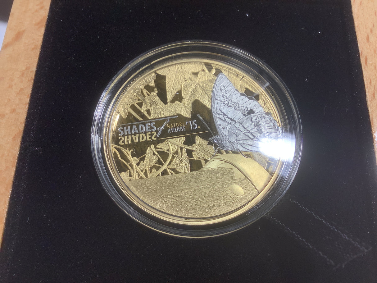 2015 $5 Cook Island. Shades of Nature. Butterfly. Gilded Silver Proof Coin.