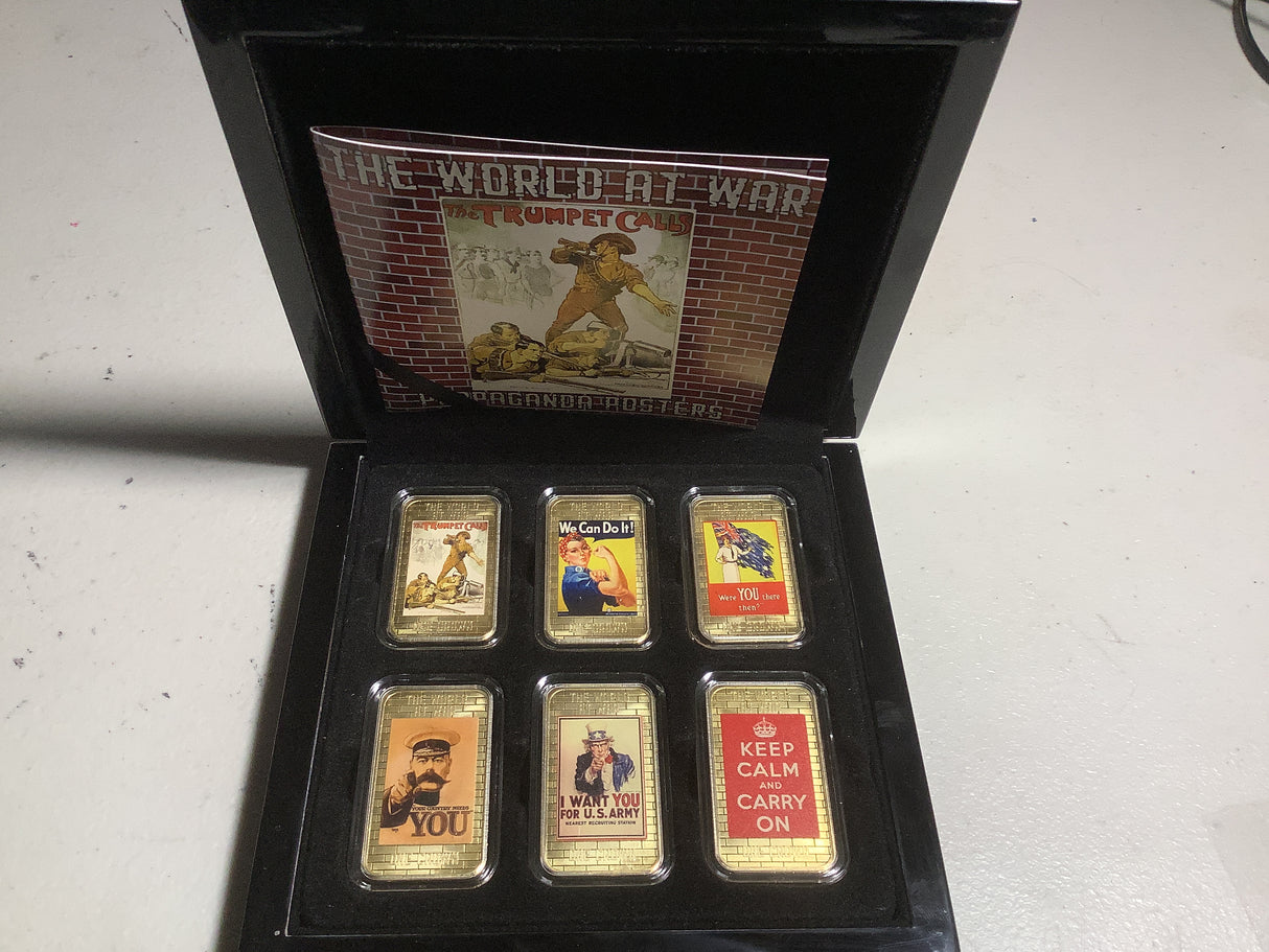 2014 Tristan da Cunha Crown Six Coin Set. The World At War Propaganda Posters.
