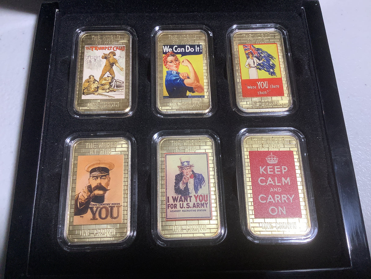 2014 Tristan da Cunha Crown Six Coin Set. The World At War Propaganda Posters.