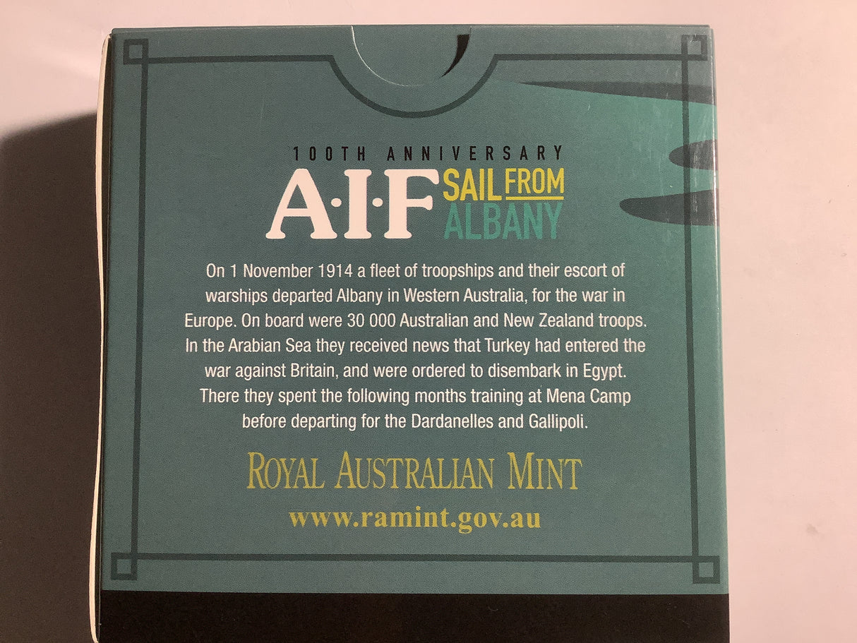 2014 $1 Fine Silver Proof Coin. 100th Anniversary A.I.F. Sail From Albany.