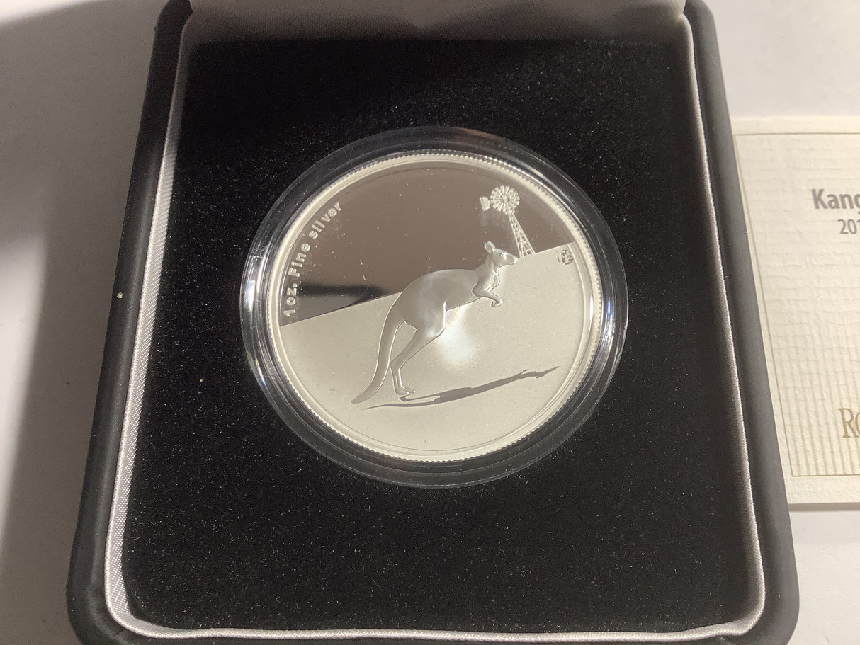 2012 $1 Silver Brilliant Uncirculated Coin. Kangaroo At Sunset. F15 Privy Mark.