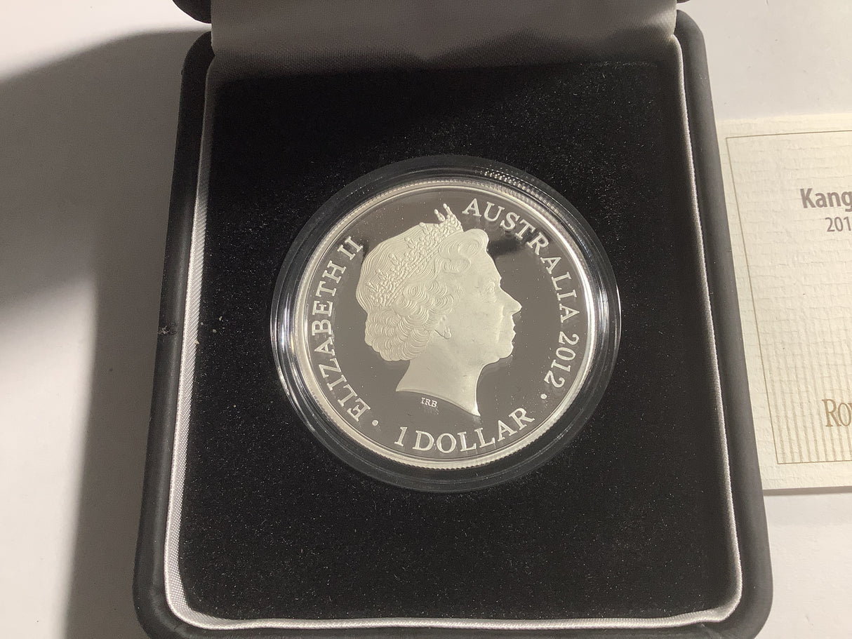 2012 $1 Silver Brilliant Uncirculated Coin. Kangaroo At Sunset. F15 Privy Mark.