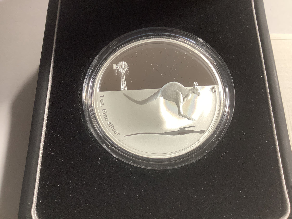 2014 $1 Silver Proof Coin. Kangaroo in Outback. F15 Privy Mark.
