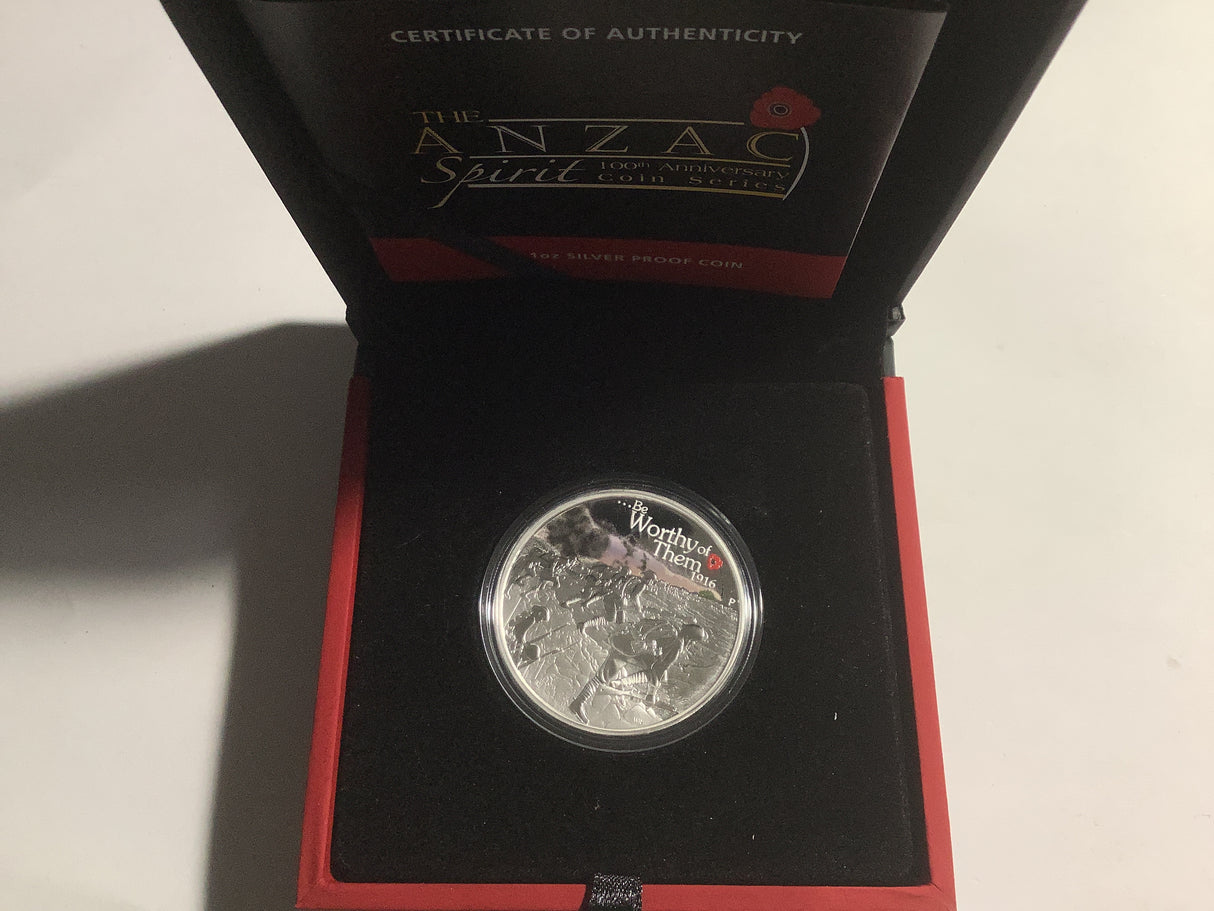 2015 $1 The Anzac Spirit 100th Anniversary Silver Proof Coin. Be Worthy Of Them.