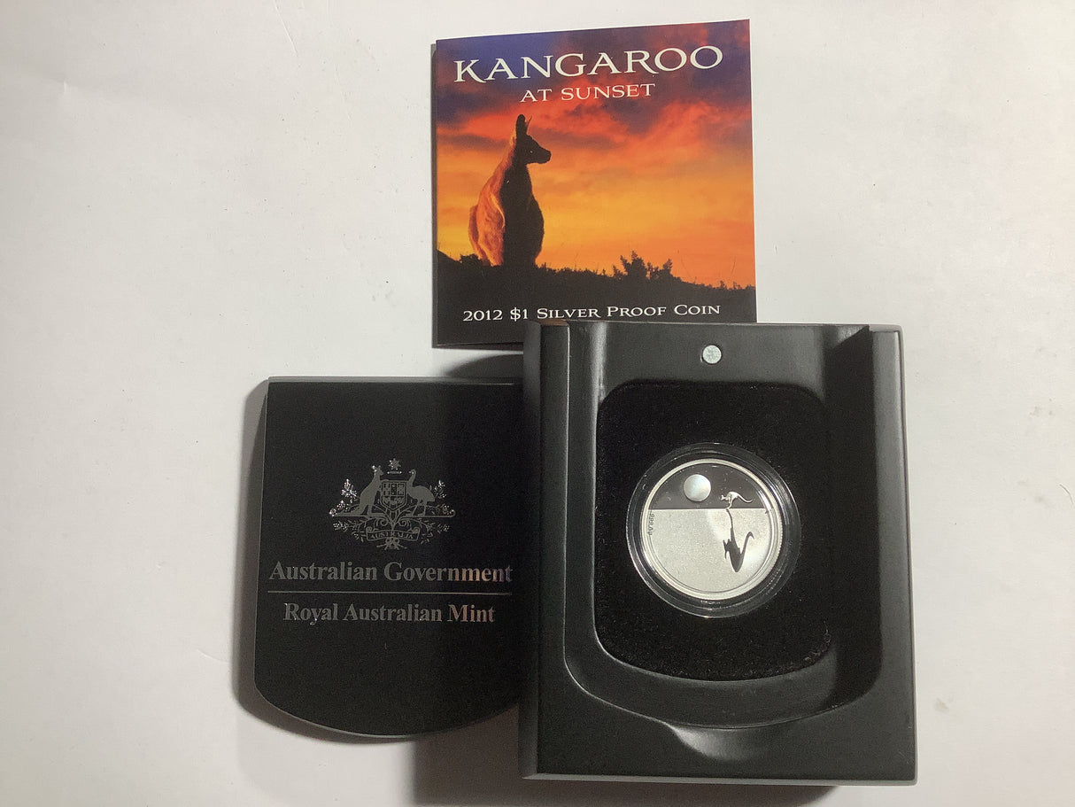 2012 $1 Kangaroo At Sunset Silver Proof Coin.