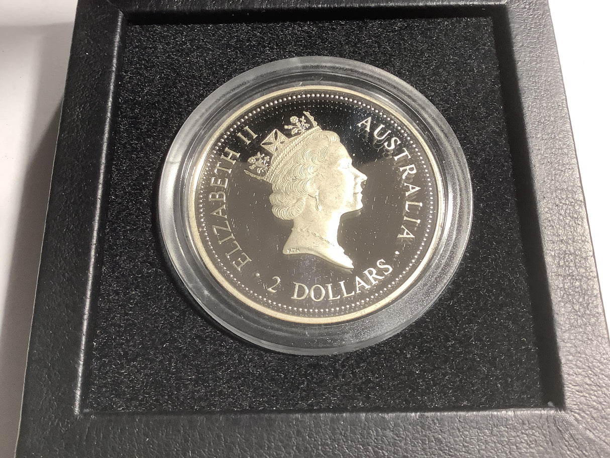 1994 $2 Kookaburra 2-ounce Silver Proof Coin. NAA International Coin Fair Melbourne Release. Edward VII Sovereign Privy Mark.