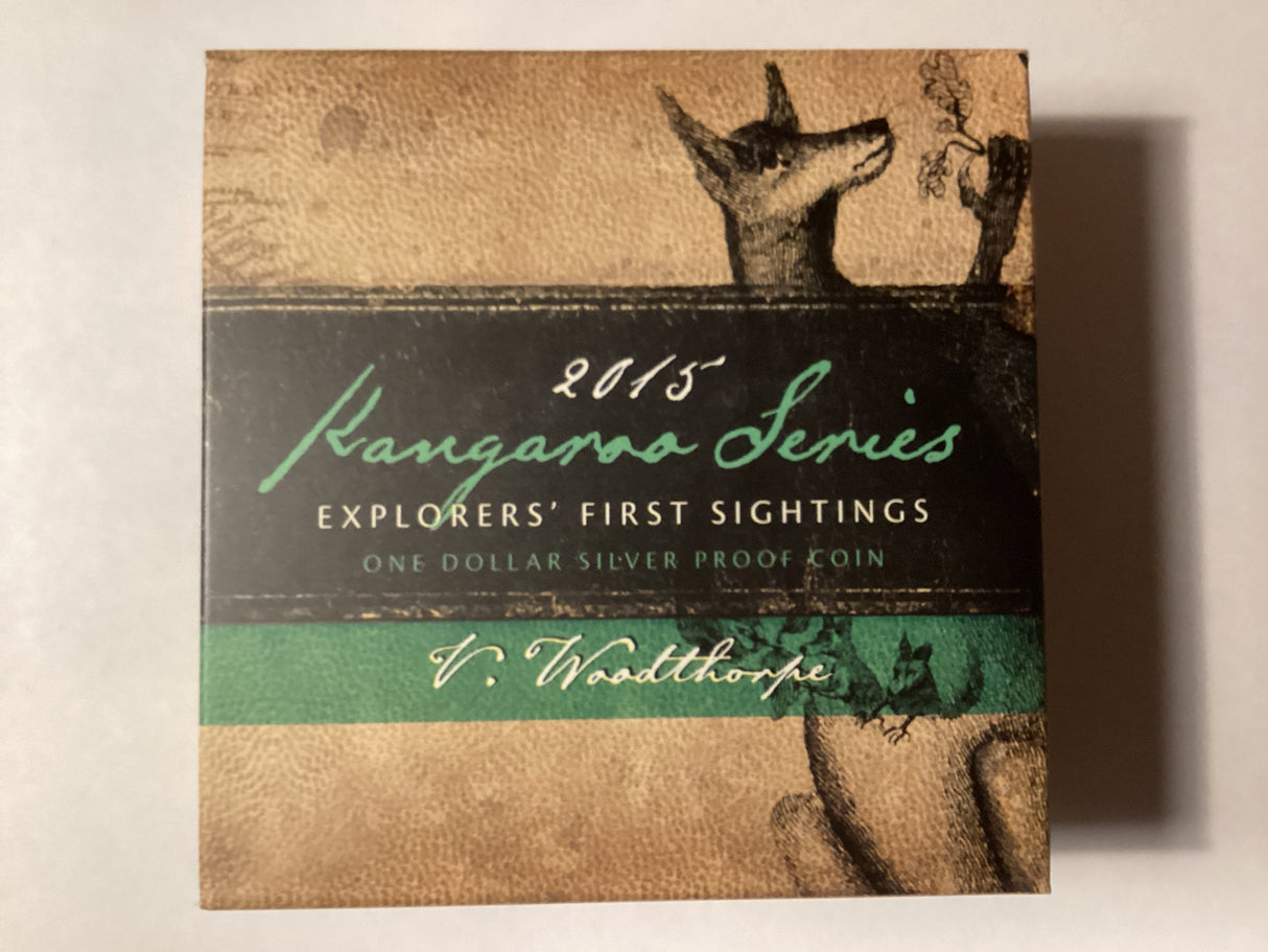 2015 $1 Kangaroo Series. Explorers’ First Sightings. V. Woodthorpe. Silver Proof Coin.