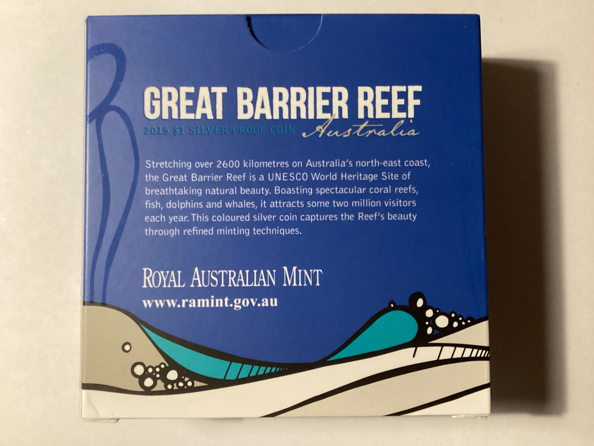 2015 $1 Silver Proof Coin. Great Barrier Reef Australia.