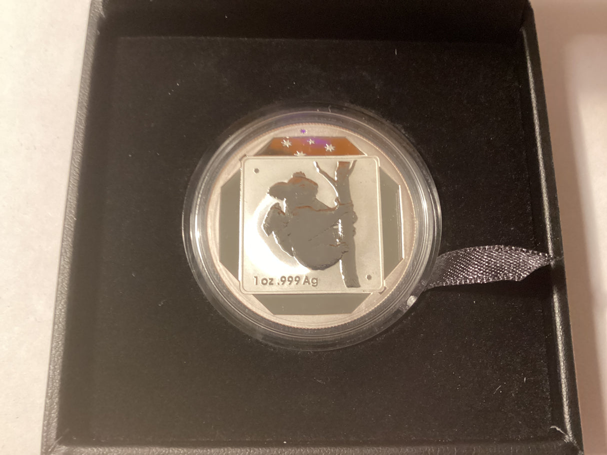 2014 $1 Silver Frosted Uncirculated Coin. Road Sign Series. Koala.