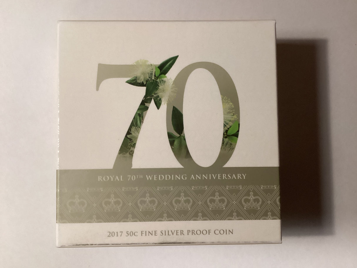 2017 50c Fine Silver Proof Coin. 70th Anniversary of Royal Wedding.