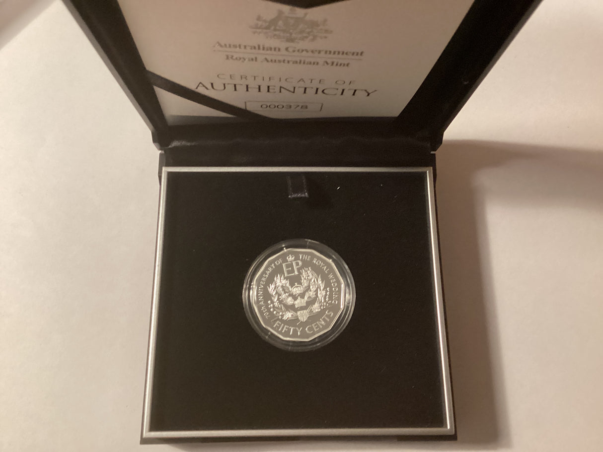 2017 50c Fine Silver Proof Coin. 70th Anniversary of Royal Wedding.