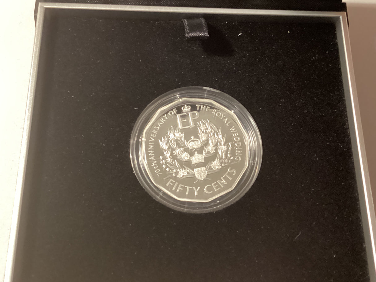2017 50c Fine Silver Proof Coin. 70th Anniversary of Royal Wedding.