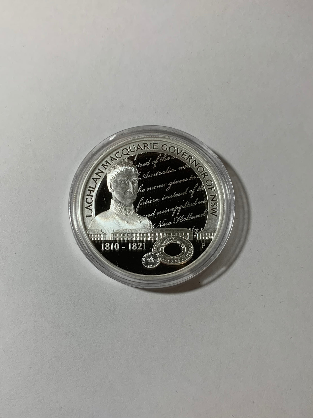 2010 $1 1oz Silver Proof Coin. Lachlan Macquarie. Governor of NSW 1810-1821.