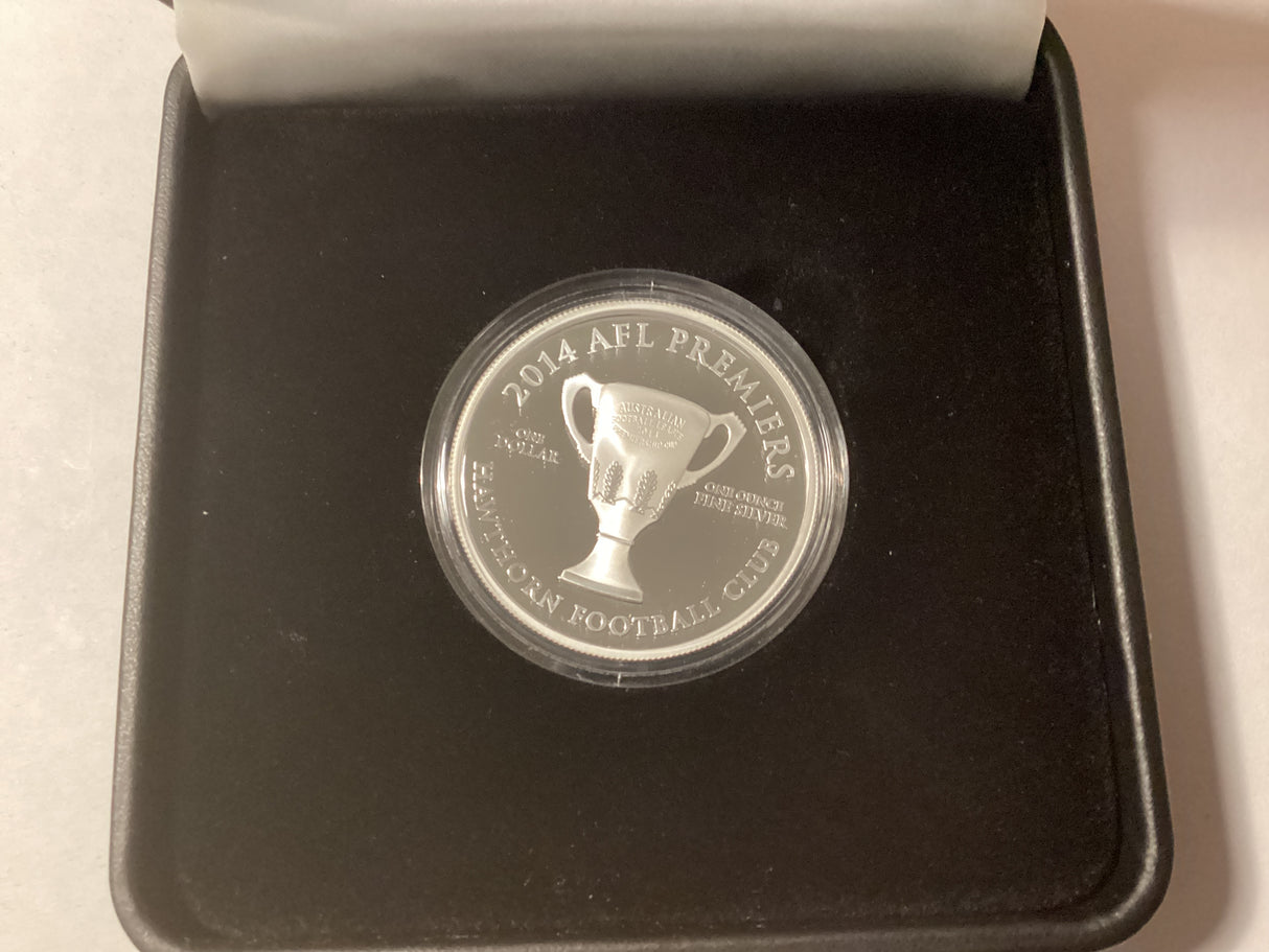 2014 $1 Silver Proof Coin. AFL Premiership Collection. Hawthorn Hawks.