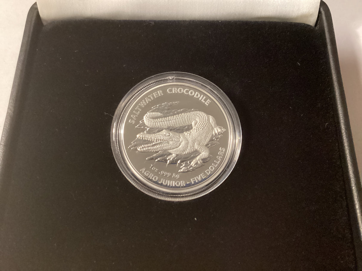 2015 $5 High Relief Silver Proof Coin. Australian Saltwater Crocodiles. Agro Jr.