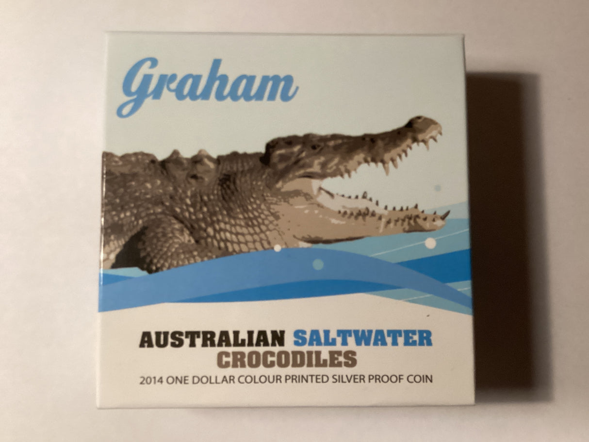 2014 $1 Printed Silver Proof Coin. Australian Saltwater Crocodiles. Graham.