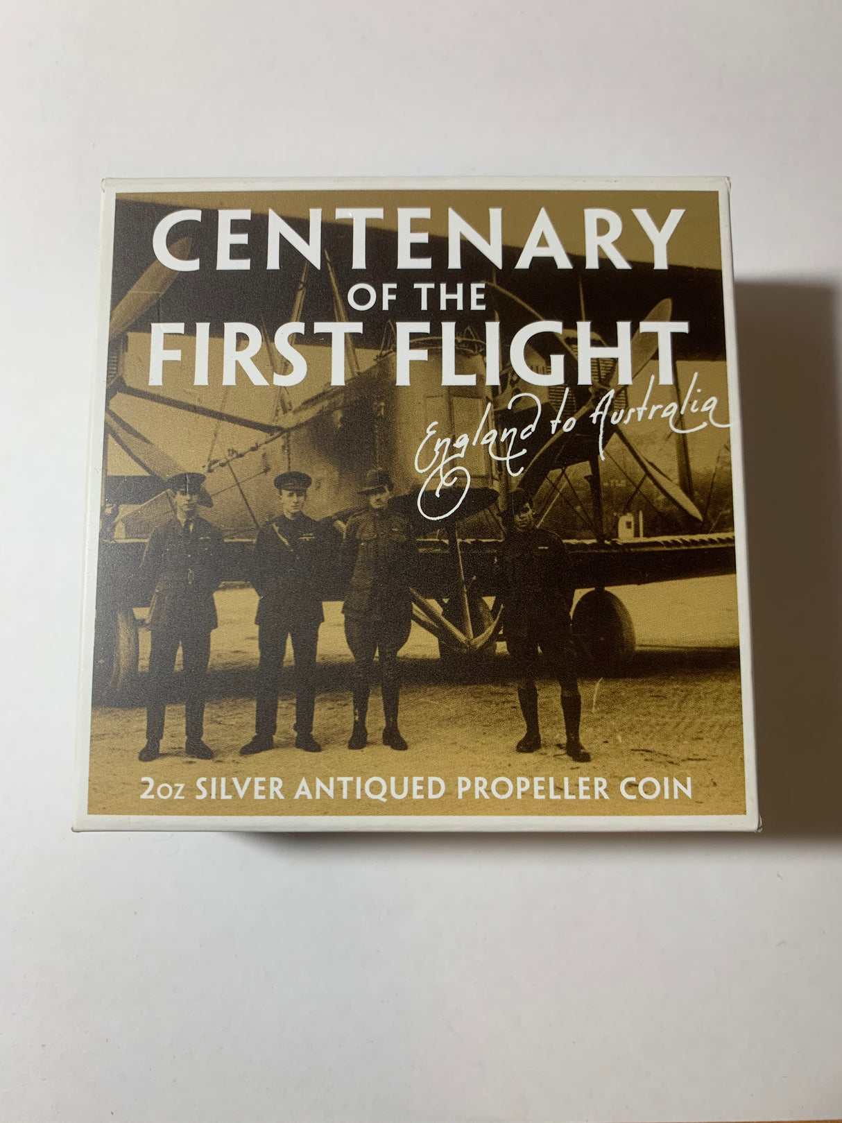 2019 $2 2oz Silver Proof Coin. Centenary of Flight. England to Australia. Antiqued Propeller Coin.