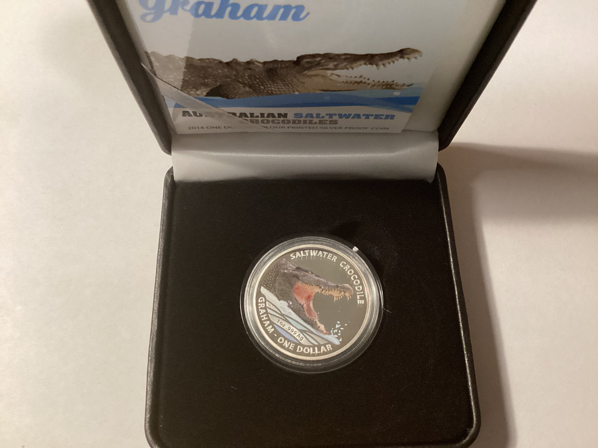 2014 $1 Printed Silver Proof Coin. Australian Saltwater Crocodiles. Graham.