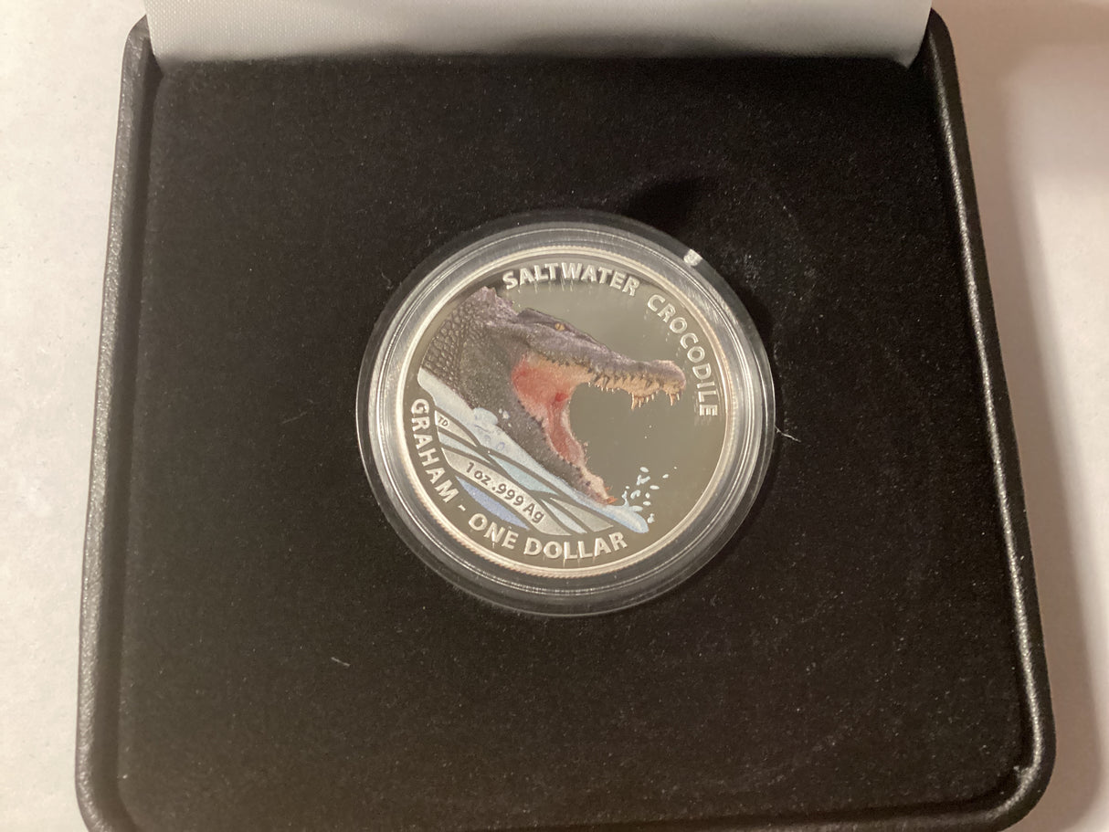 2014 $1 Printed Silver Proof Coin. Australian Saltwater Crocodiles. Graham.