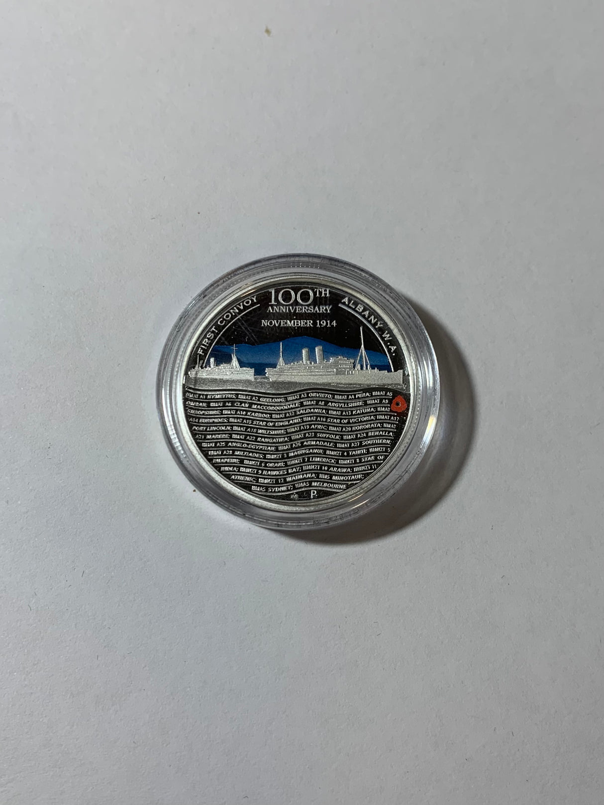 2014 50c 1/2oz Silver Proof Coloured Coin. The Anzac Spirit Coin Series. First Convoy. Albany W.A.