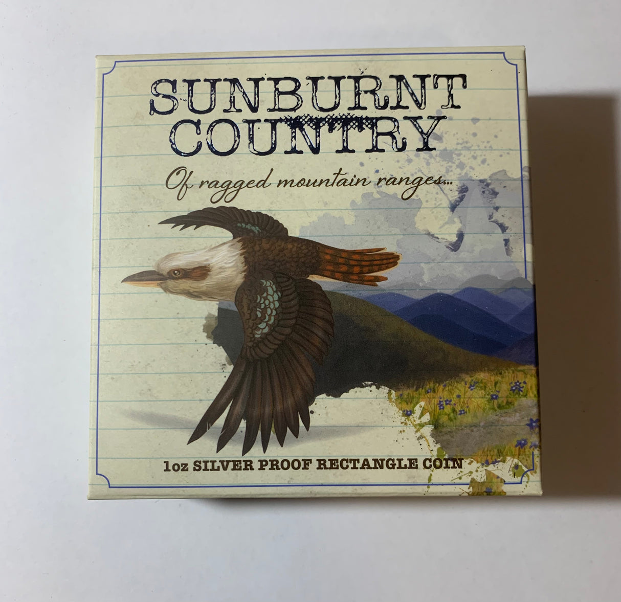 2015 $1 1oz Silver Proof Rectangular Coin. Sunburnt Country Series. Of Ragged Mountain Ranges.