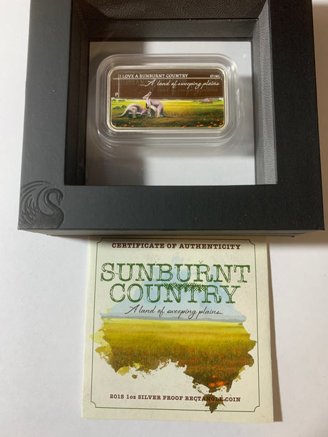 2015 $1 1oz Silver Proof Rectangular Coin. Sunburnt Country Series. A Land of Sweeping Plains.