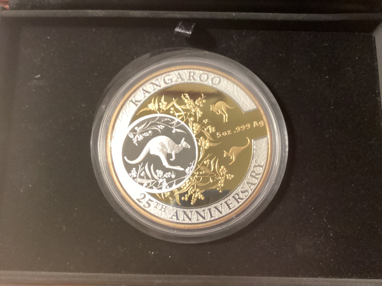 2018 $10 Fine Silver Selectively Gold Plated Proof Coin. Kangaroo Series. 25th Anniversary.