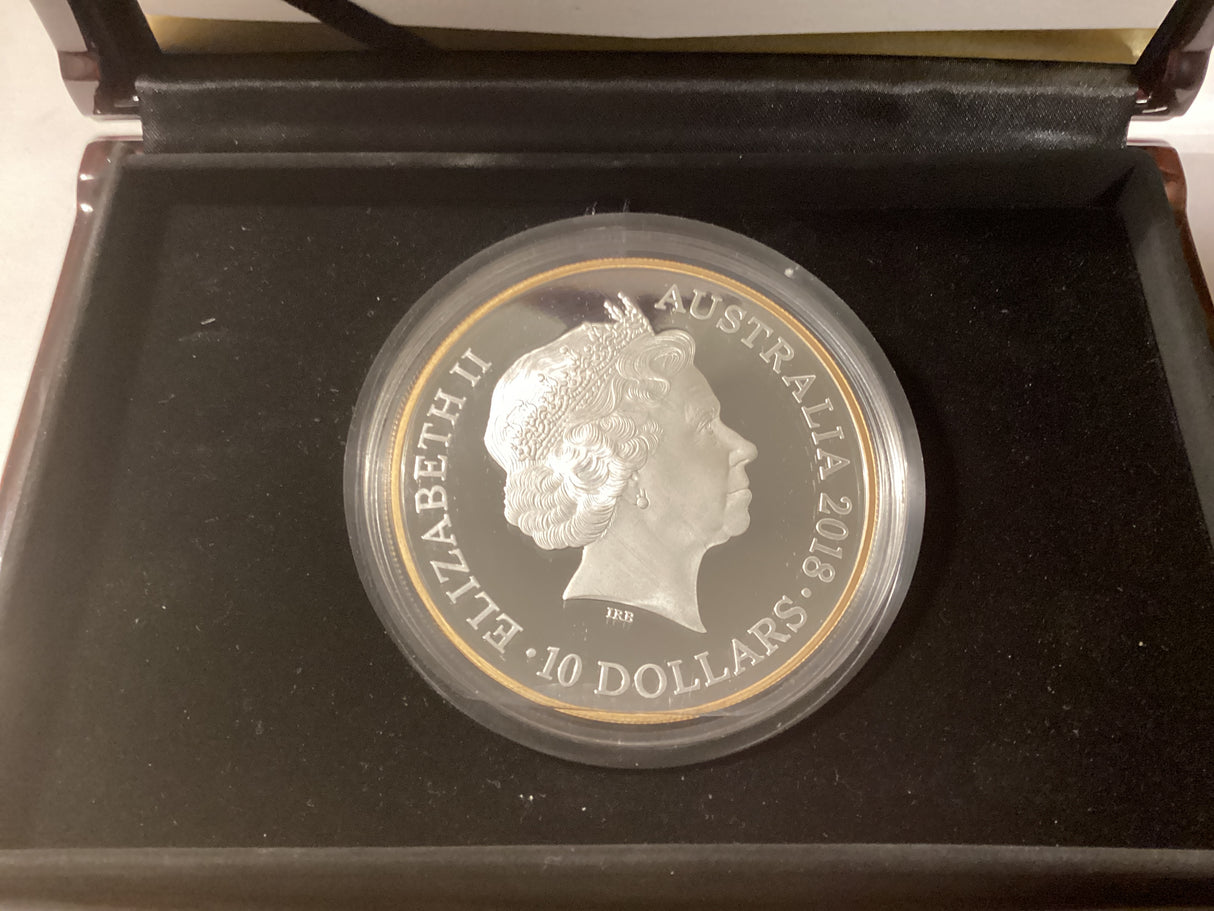 2018 $10 Fine Silver Selectively Gold Plated Proof Coin. Kangaroo Series. 25th Anniversary.