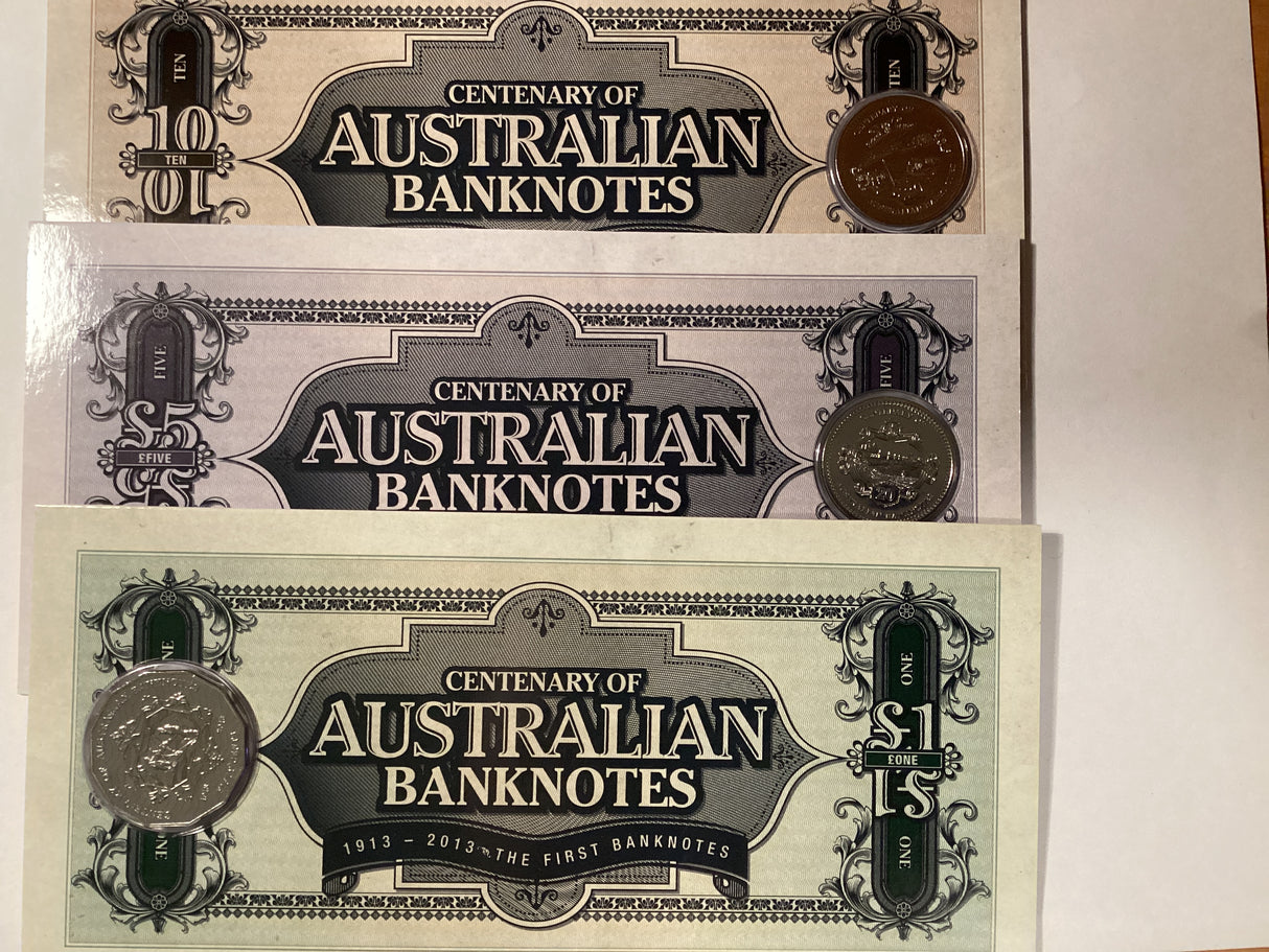 2013 Centenary of Australian Banknotes Three Coin Uncirculated Set.