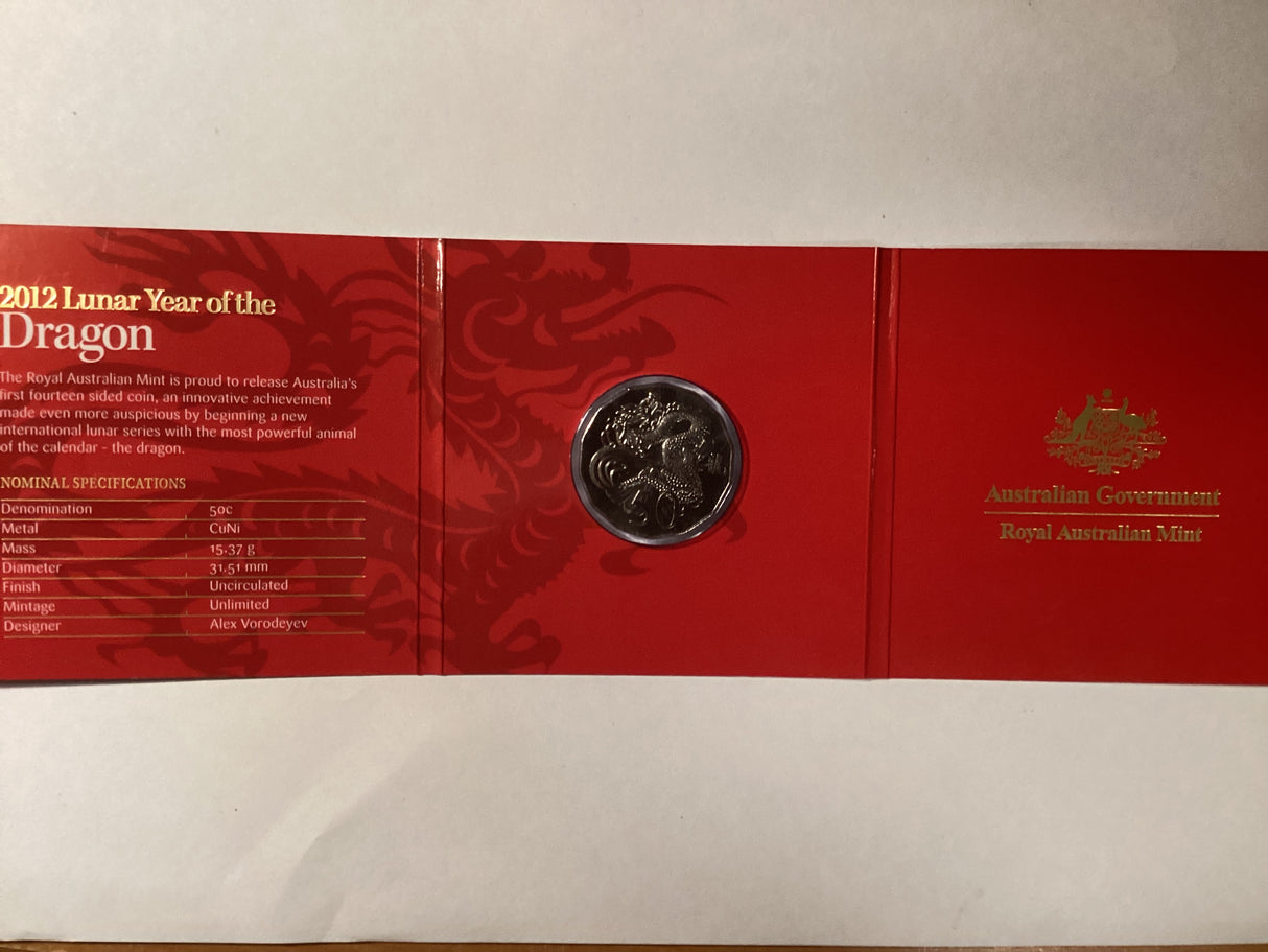 2012 50c Tetra-decagon Uncirculated Coin. Year of the Dragon.