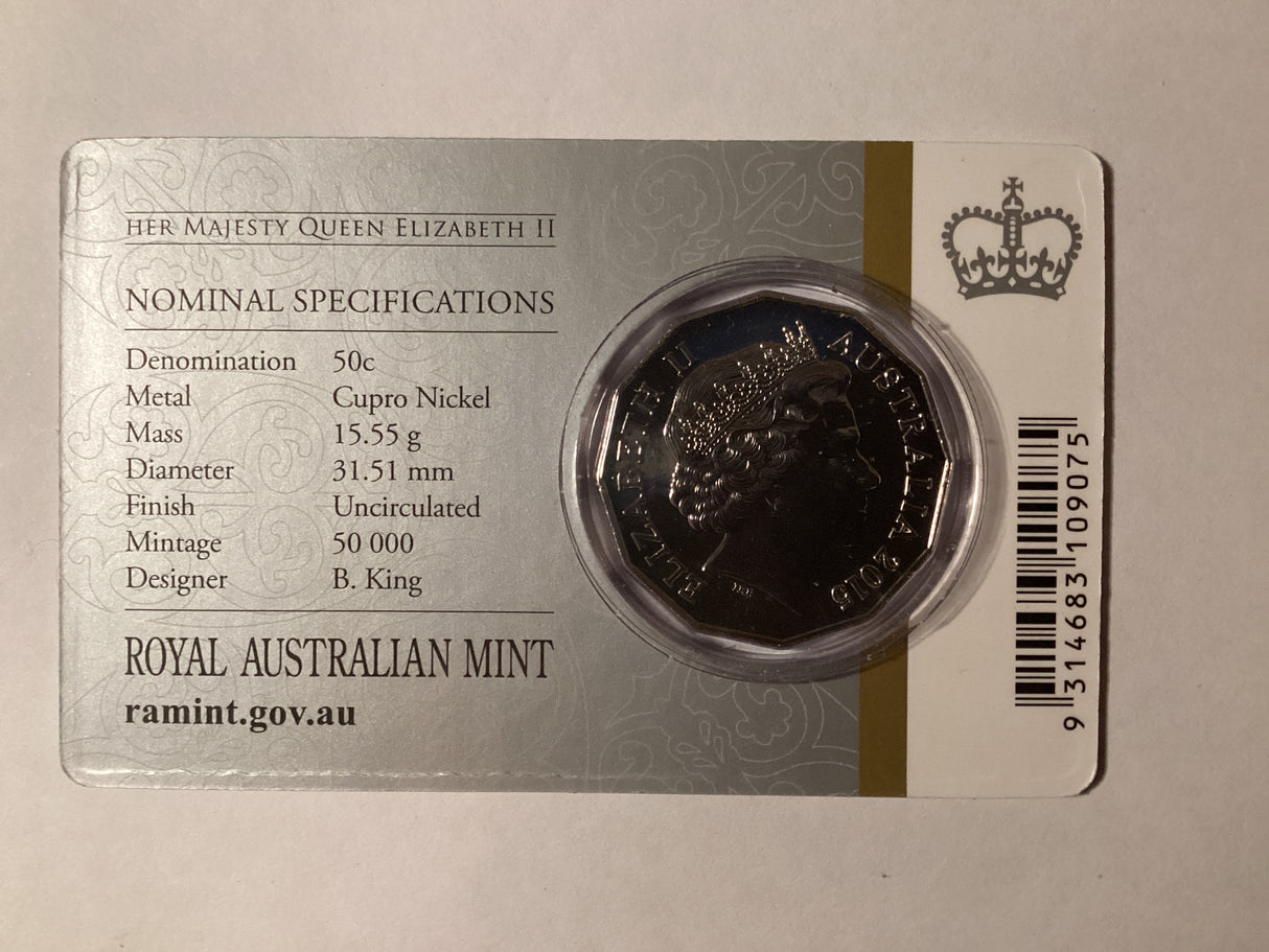 2015 50c Uncirculated Carded Coin. Longest-Reigning Commonwealth Monarch.