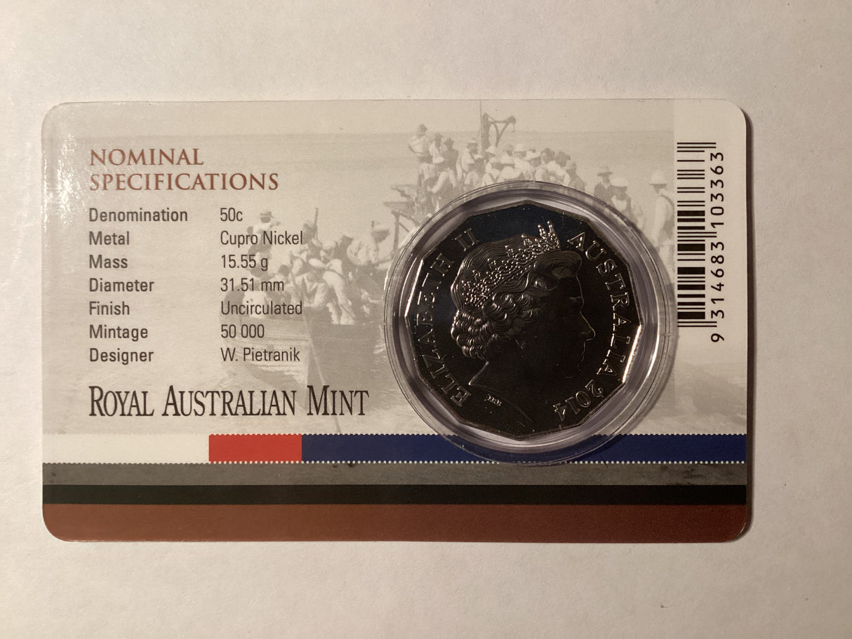 2014 50c Uncirculated Carded Coin. Australia at War. Battle of Cocos.