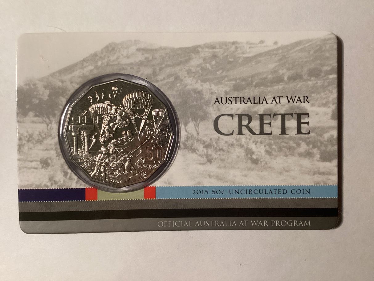 2015 50c Uncirculated Carded Coin. Australia at War. Crete.