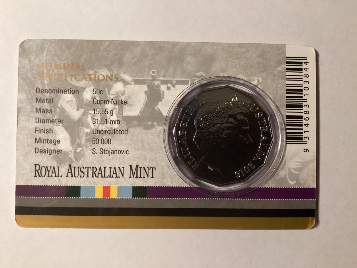 2016 50c Uncirculated Carded Coin. Australia at War. Malayan Emergency