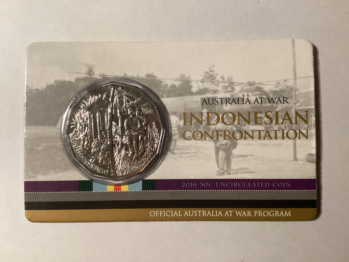 2016 50c Uncirculated Carded Coin. Australia at War. Indonesian Confrontation.